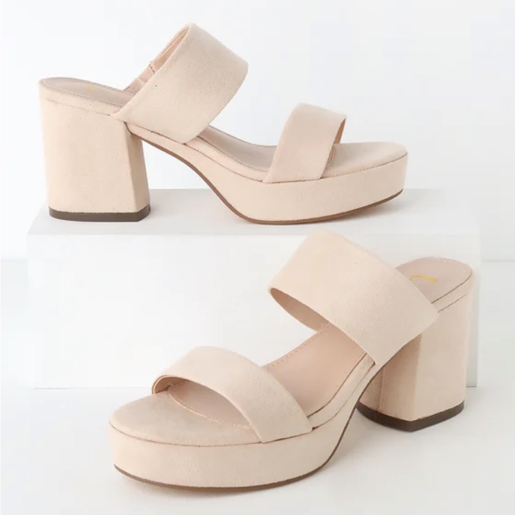 Nude Suede Platform Heel Mules, Size 8.5